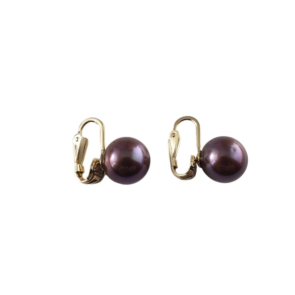 Vintage 14 Karat Yellow Gold and Black Pearl Clip On Earrings #13774 - Picture 2 of 6